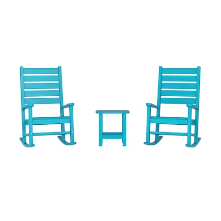 Flash Furniture Manchester 3-Pc Set w/2 Contemporary All-Weather HDPE Rocking Chairs and End Table, Blue LE-HMP-2002-2-T1517H-BL-GG